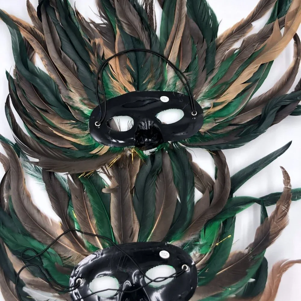 LOT 6 Masqquerade Mardi Gras Mask Adult Feathered Sequins Red Blue Green Orange